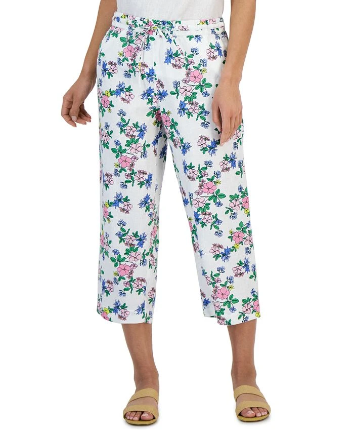 Charter Club Women's Linen Floral Cropped Pants, Created For Macy's 1 Charter Club Women's Linen Floral Cropped Pants, Created For Macy's