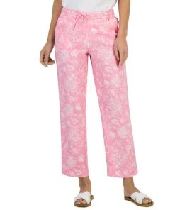 Charter Club Women's Linen Toile-Print Pull-On Pants, Created For Macy's