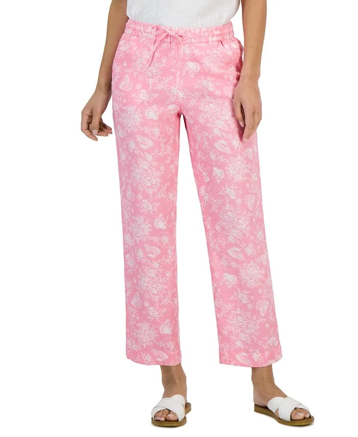 Charter Club Women's Linen Toile-Print Pull-On Pants, Created For Macy's 1 Charter Club Women's Linen Toile-Print Pull-On Pants, Created For Macy's