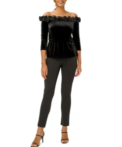 Adrianna Papell Women's Velvet Ruffled Off-The-Shoulder Top