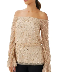 Adrianna Papell Women's Beaded Off-The-Shoulder Long-Sleeve Top