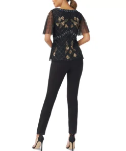 Adrianna Papell Women's Illusion-Detail Beaded Short-Sleeve Blouse -CeCe cloth-shop 22866090 fpx