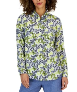 Charter Club Women's Linen Butterfly Tab-Sleeve Shirt, Created For Macy's