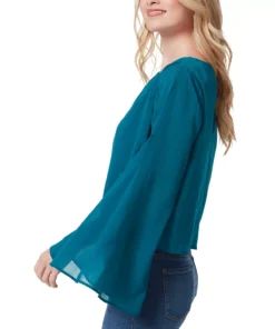 Jessica Simpson Women's Monique Ruched Trumpet-Sleeve Top -CeCe cloth-shop 22884117 fpx