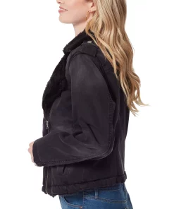 Jessica Simpson Women's Finley Faux-Fur Trim Denim Moto Jacket -CeCe cloth-shop 22896102 fpx