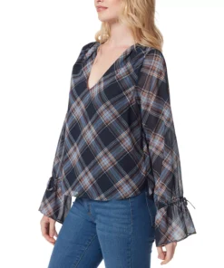 Jessica Simpson Women's Aurora Plaid Long-Sleeve Blouse -CeCe cloth-shop 22896139 fpx