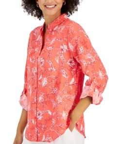 Charter Club Women's Linen Floral-Print Shirt, Created For Macy's -CeCe cloth-shop 22897181 fpx