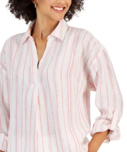Charter Club Women's Linen Metallic-Stripe Top, Created For Macy's 6 Charter Club Women's Linen Metallic-Stripe Top, Created For Macy's -CeCe cloth-shop 22897189 fpx