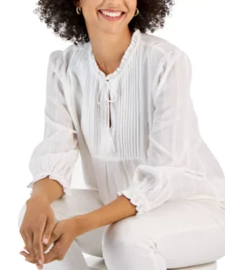 Charter Club Women's Tonal Metallic Peasant Top, Created For Macy's -CeCe cloth-shop 22897436 fpx