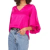 Vince Camuto Women's V-Neck Bubble Sleeve Jacquard Top