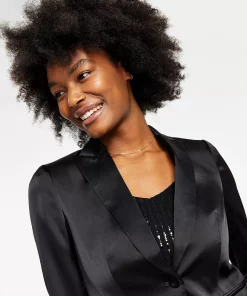 Anne Klein Women's Satin One-Button Peak-Lapel Jacket -CeCe cloth-shop 22905446 fpx