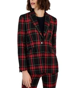 Anne Klein Women's Plaid One-Button Jacket -CeCe cloth-shop 22908883 fpx