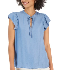 Style & Co Women's Chambray Flutter-Sleeve Top, Created For Macy's -CeCe cloth-shop 22914670 fpx