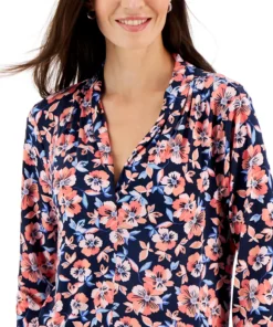 Charter Club Women's Floral Printed V-Neck Top, Created For Macy's 7 Charter Club Women's Floral Printed V-Neck Top, Created For Macy's -CeCe cloth-shop 22916350 fpx