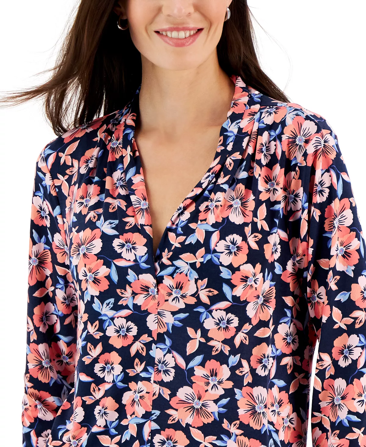 Charter Club Women's Floral Printed V-Neck Top, Created For Macy's 3 Charter Club Women's Floral Printed V-Neck Top, Created For Macy's - Image 3