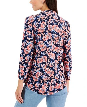 Charter Club Women's Floral Printed V-Neck Top, Created For Macy's 2 Charter Club Women's Floral Printed V-Neck Top, Created For Macy's - Image 2