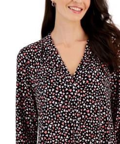 Charter Club Women's Heart V-Neck Pleated Top, Created For Macy's -CeCe cloth-shop 22935766 fpx