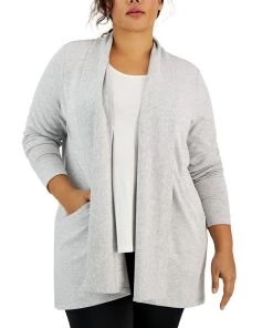 ID Ideology Plus Size Open-Front Shawl-Lapel Cardigan, Created For Macy's