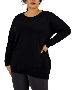 ID Ideology Plus Size Crossover-Hem Ribbed-Edge Top, Created For Macy's -CeCe cloth-shop 22935964 fpx