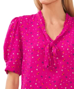 CeCe Women's Floral-Print Puff-Sleeve Tie-Neck Top -CeCe cloth-shop 22936016 fpx