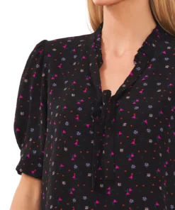 CeCe Women's Floral-Print Puff-Sleeve Tie-Neck Top -CeCe cloth-shop 22936020 fpx