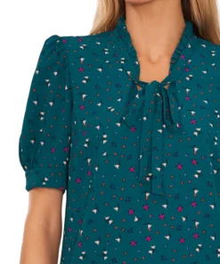 CeCe Women's Floral-Print Puff-Sleeve Tie-Neck Top -CeCe cloth-shop 22936024 fpx