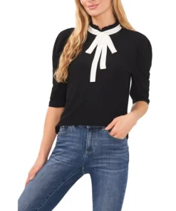 CeCe Women's Puff Sleeve Knit Top With Tie