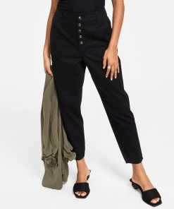Bar III Women's Button Fly High Rise Tapered Pants, Created For Macy's
