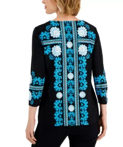 JM Collection Women's Gardenia Mosaico Printed Jacquard Top, Created For Macy's -CeCe cloth-shop 22946866 fpx