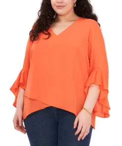 Vince Camuto Plus Size Flutter-Sleeve Crossover-Hem Top