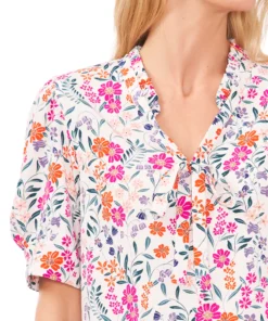 CeCe Women's Floral-Print Tie-Neck Puff-Sleeve Top -CeCe cloth-shop 22948159 fpx