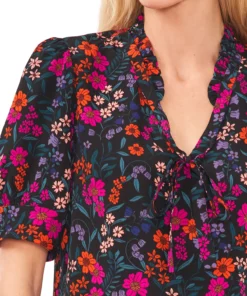 CeCe Women's Floral-Print Tie-Neck Puff-Sleeve Top -CeCe cloth-shop 22948167 fpx