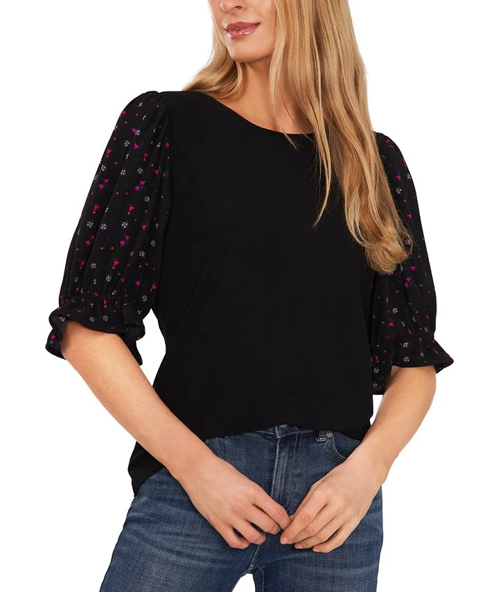 CeCe Women's Mixed Media Puff Sleeve Top 1 CeCe Women's Mixed Media Puff Sleeve Top