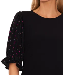 CeCe Women's Mixed Media Puff Sleeve Top 8 CeCe Women's Mixed Media Puff Sleeve Top -CeCe cloth-shop 22948214 fpx