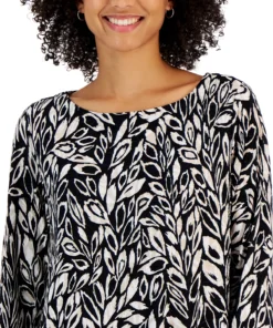 JM Collection Women's Leaf Adventures Jacquard 3/4-Sleeve Tunic, Created For Macy's -CeCe cloth-shop 22967712 fpx