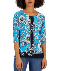 JM Collection Women's Jazz Wallpaper 3/4-Sleeve Top, Created For Macy's -CeCe cloth-shop 22967791 fpx