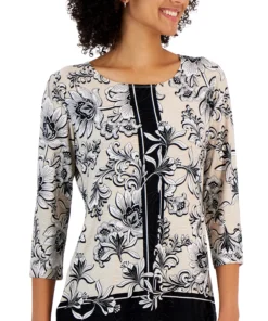 JM Collection Women's Jazz Wallpaper 3/4-Sleeve Top, Created For Macy's -CeCe cloth-shop 22967796 fpx