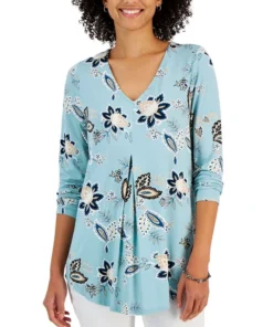 JM Collection Women's Printed V-Neck 3/4-Sleeve Tunic, Created For Macy's