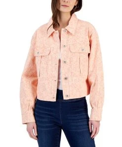 INC International Concepts Women's Snake-Print Denim Jacket, Created For Macy's