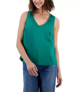 INC International Concepts Women's Chain-Trim V-Neck Tank Top, Created For Macy's -CeCe cloth-shop 22981923 fpx