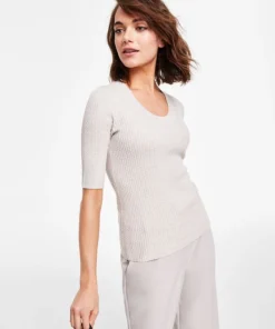 Alfani Women's Ribbed Elbow-Sleeve Sweater, Created For Macy's