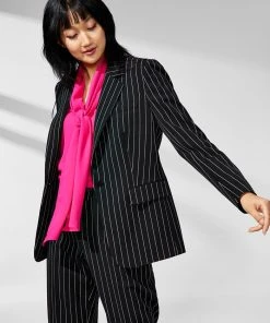 Anne Klein Women's Pinstripe Notched-Collar Jacket