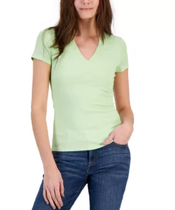 INC International Concepts Women's Two-Toned Ribbed V-Neck Top, Created For Macy's
