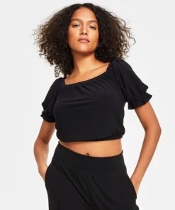 Bar III Women's Puff-Sleeve Crop Top, Created For Macy's