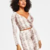 Bar III Women's Snakeskin-Print Long-Sleeve Surplice Cropped Top, Created For Macy's