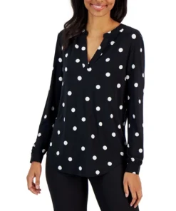 Anne Klein Women's Printed Split-Neck Long-Sleeve Tunic