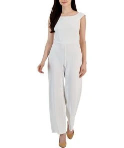 Connected Women's Scuba Crepe Sleeveless Wide-Leg Jumpsuit