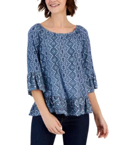 Style & Co Women's Printed On Off Knit Top, Created For Macy's -CeCe cloth-shop 22997633 fpx