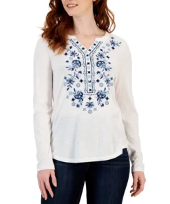 Style & Co Women's Cotton Embroidered Shirt, Created For Macy's