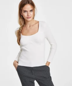 Bar III Women's 3/4-Sleeve Square-Neck Sweater, Created For Macy's